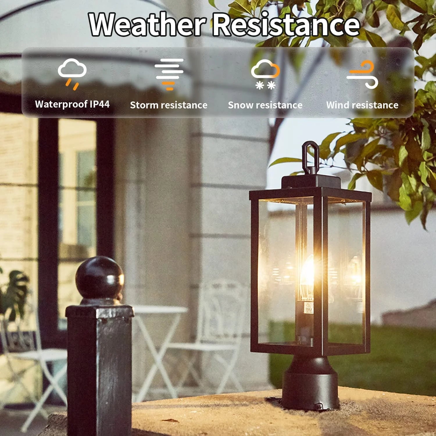 UIXE Outdoor Post Light, Lamp Pole Lantern, Matte Black Exterior Porch Fixtures for Fence Pathway Walkway Patio Lawn Yard