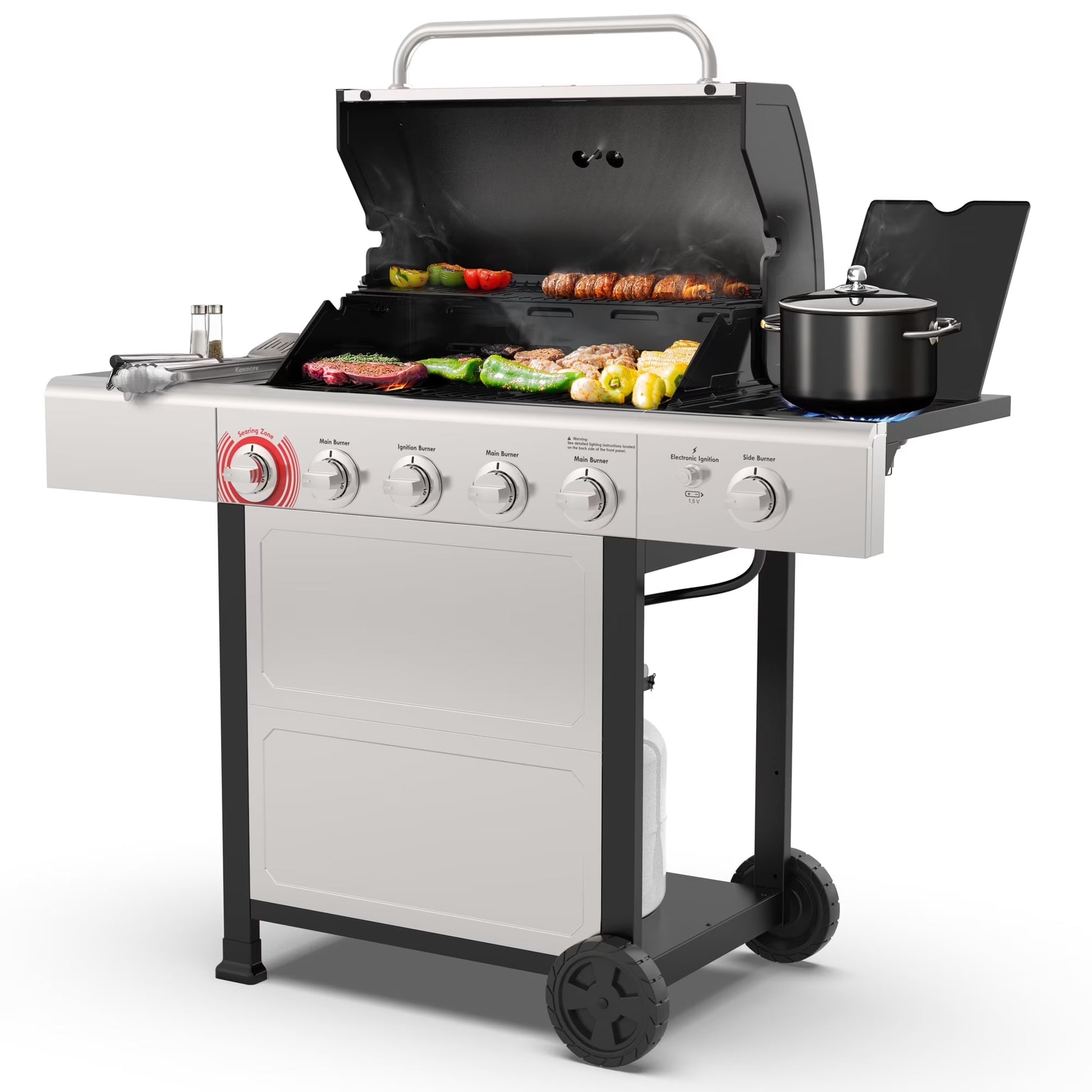 Kenmore BBQ Propane Gas Grill - 5 Burners with Side Burner & Searing Zone, 644 Sq. In. Stainless Steel Grill, 66,000 BTU, Ideal for Outdoor Cooking, Patio & Backyard, Black