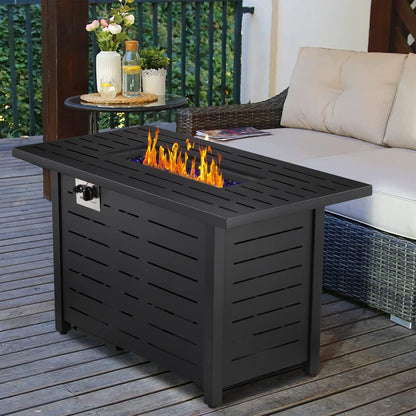 KNDKO 43" Outdoor Propane Fire Pit Table - 50,000 BTU Auto-Ignition Gas Fire Table with Lid, Weather-resistant Backyard Heater for Patio, Deck & Garden