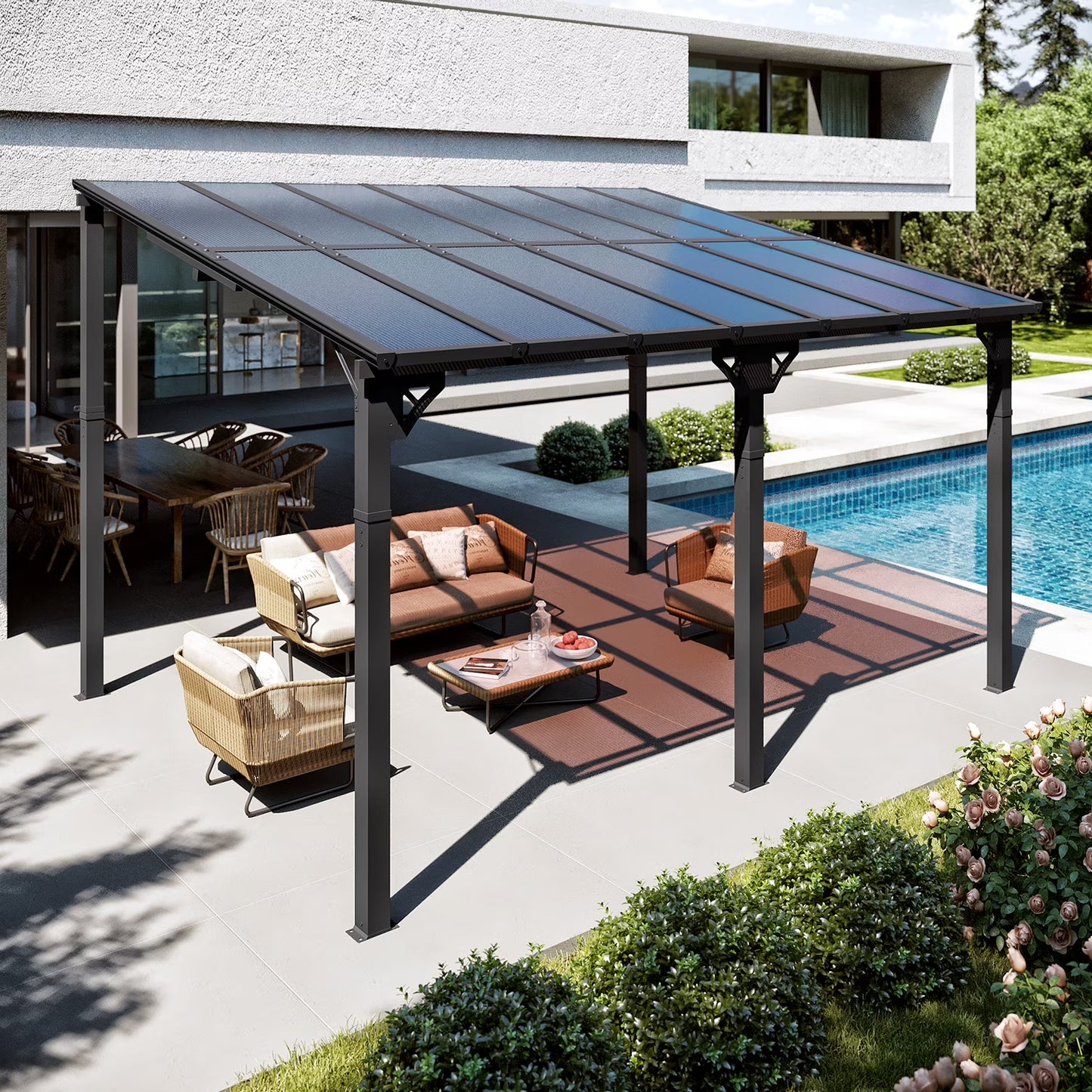 Sumnthink 10'x12' Gazebo for Patio, Gazebo Pergola with Sloped Roof, Large Wall-Mounted Heavy Duty Awnings, for Patio, Deck and Backyard