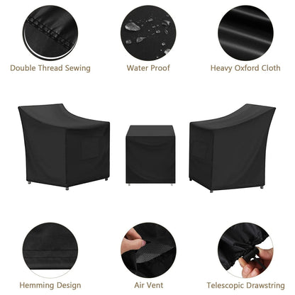 SIRUITON 3 Pieces Patio Set Cover Fit for Outdoor Wicker Patio Furniture Sets Modern Bistro Set Rattan Chair Conversation Sets with Durable and Water Resistant Fabric ,Black