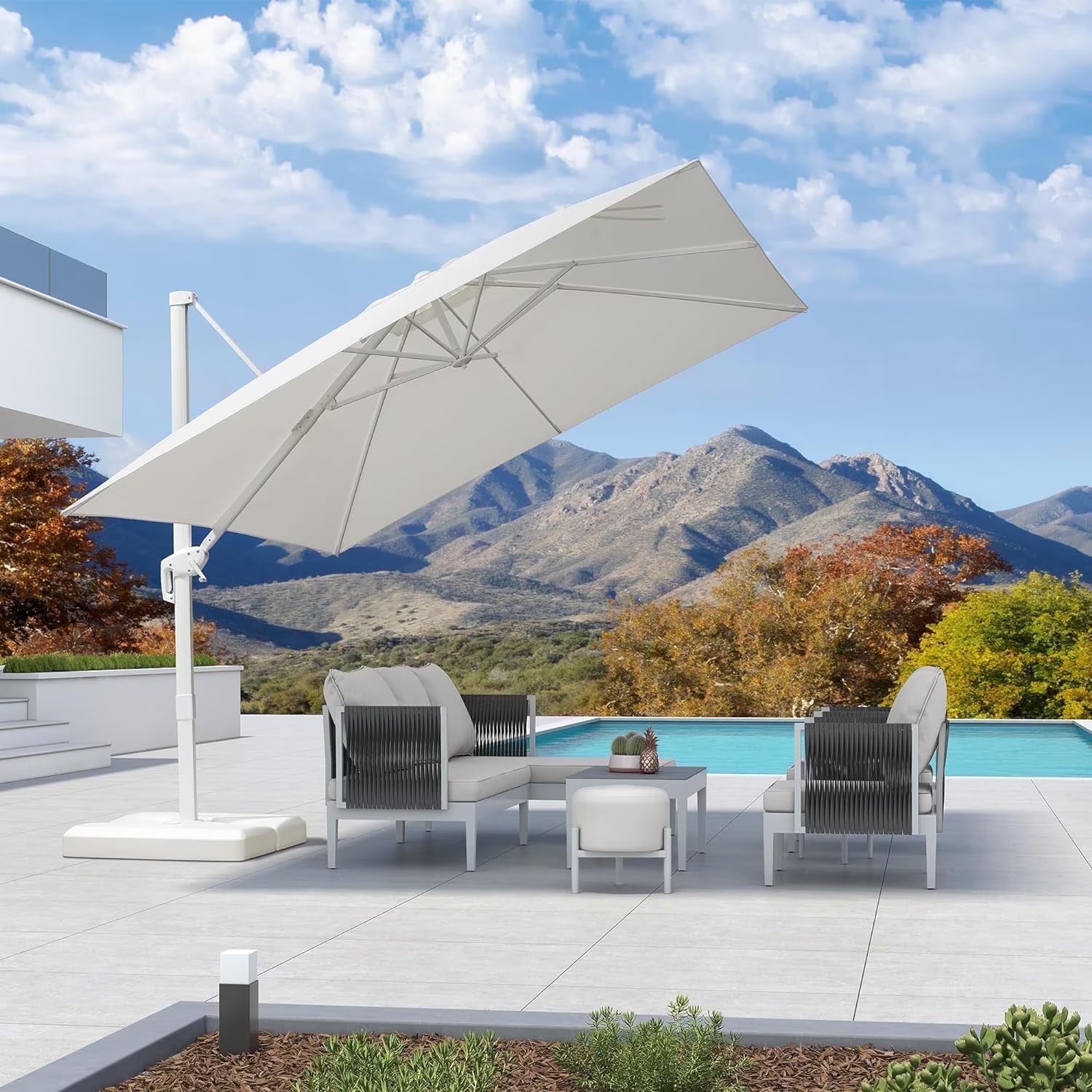 PURPLE LEAF 9 11.5 FT Patio Umbrella White Cantilever Offset Umbrella Rectangle Outdoor Umbrella with 360° Rotation for Garden Deck Pool, Beige