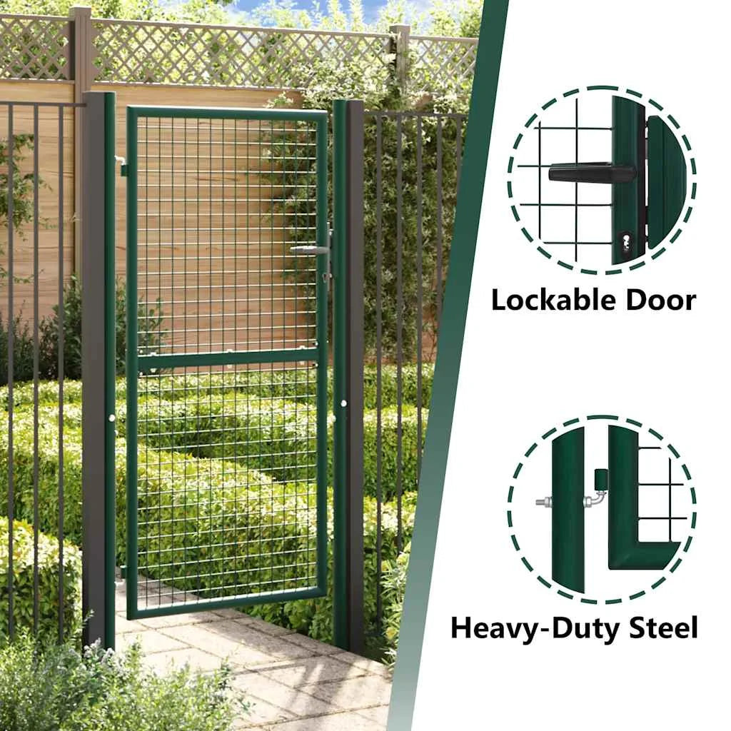 vidaXL Fence Gate Metal Fence Post Garden Gate for Outdoor Patio Steel Green