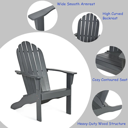 Costway Outdoor Adirondack Chair Accent Chair Solid Wood sturdy Patio Garden Deck Furniture Gray