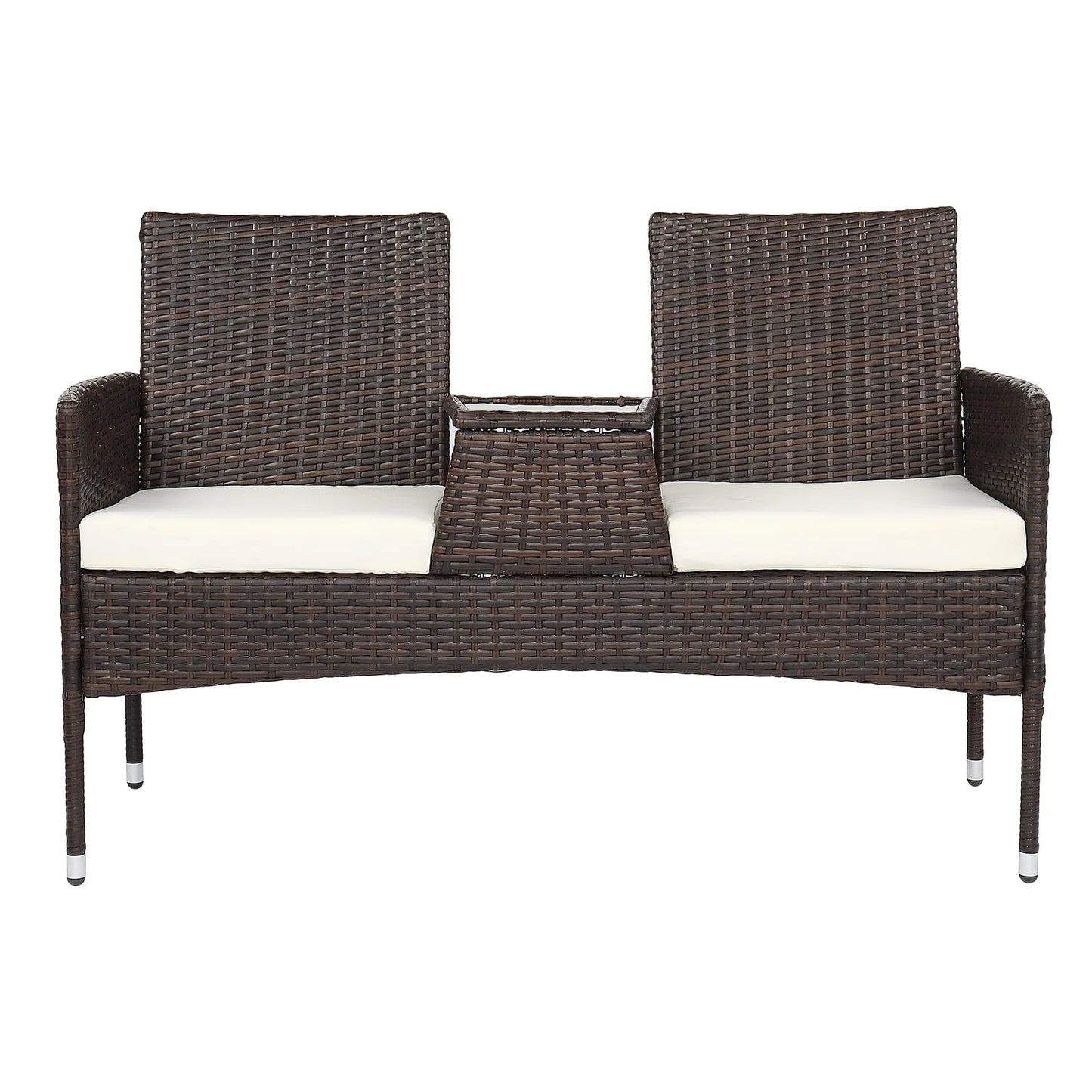 UBesGoo Patio Rattan Loveseat Table Chairs Chat Set with Waterproof Cushion, Outdoor Furniture, Wicker Conversation Set