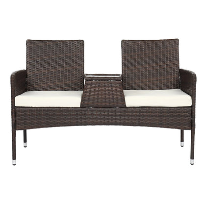UBesGoo Patio Rattan Loveseat Table Chairs Chat Set with Waterproof Cushion, Outdoor Furniture, Wicker Conversation Set