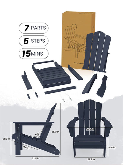 VOUA Folding Adirondack Chair Resin Outdoor Patio Furniture, Blue