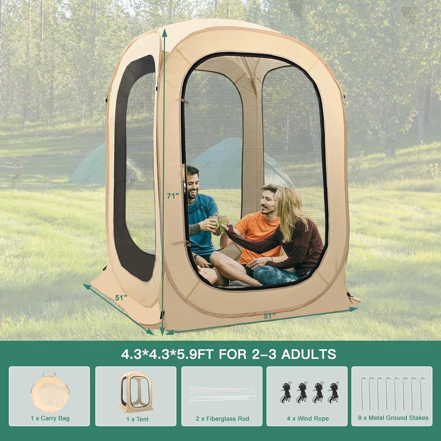 Slsy Screen House Tent Pop-Up, Portable Screen Room Canopy Instant Screen Tent Outdoor Camping Tent with Carry Bag for Patio, Backyard, Deck & Outdoor Activities