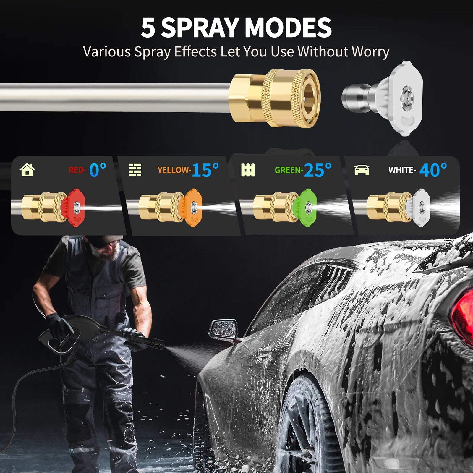 Furnibear 3800 PSI Electric Pressure Washer - Lightweight with Wheels, Easy to Assemble, Includes 5 Nozzles for Cars, Fences, Patios & Driveways