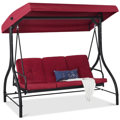 Best Choice Products 3-Seat Outdoor Converting Canopy Swing Glider Patio Hammock w/Removable Cushions - Burgundy
