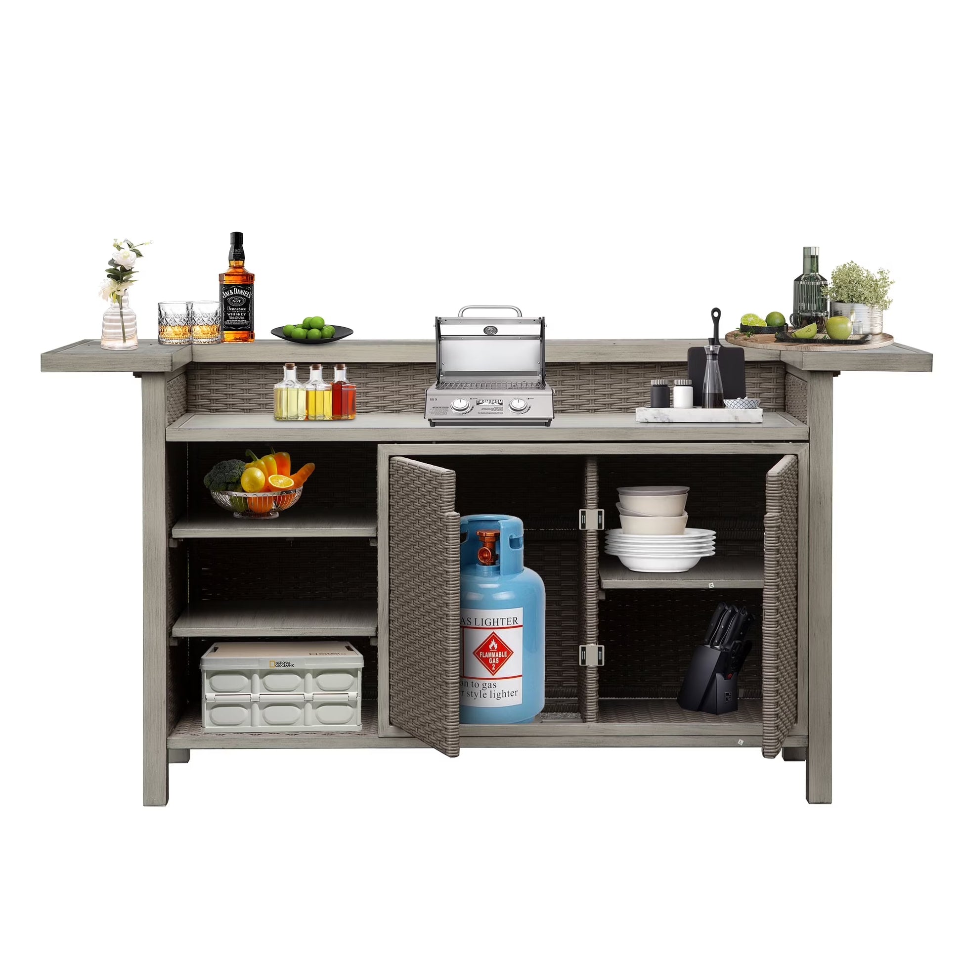 TOTAL Outdoor Home Bar Table with Aluminum Frame and Outdoor Wicker Design, for patio, kitchen, Gray