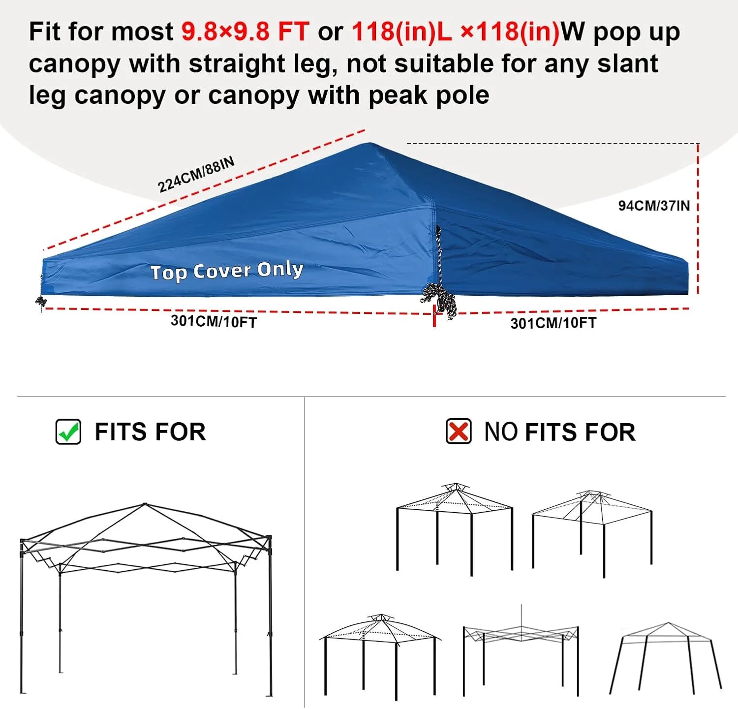 Sliver-Coated Pop Up Canopy Tent Top Cover Roof with Ropes and Velcro 10x10 Canopy Replacement Top,UV Waterproof for Garden Garden Patio Pavilion Sun Shade (Top Only, Blue) | Durable Design