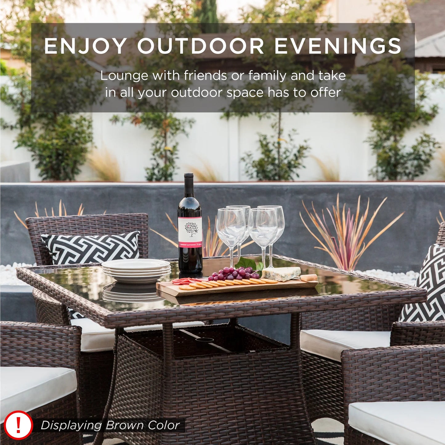 Best Choice Products 5-Piece Indoor Outdoor Wicker Patio Dining Table Furniture Set w/Umbrella Cutout, 4 Chairs - Gray