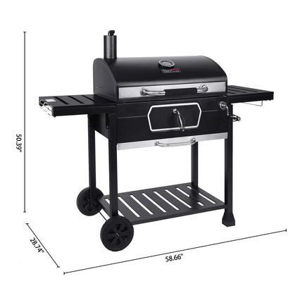 Gourmet 30" CD2030AN Deluxe Charcoal Grill, BBQ Smoker Picnic Camping Patio Backyard Cooking, Black