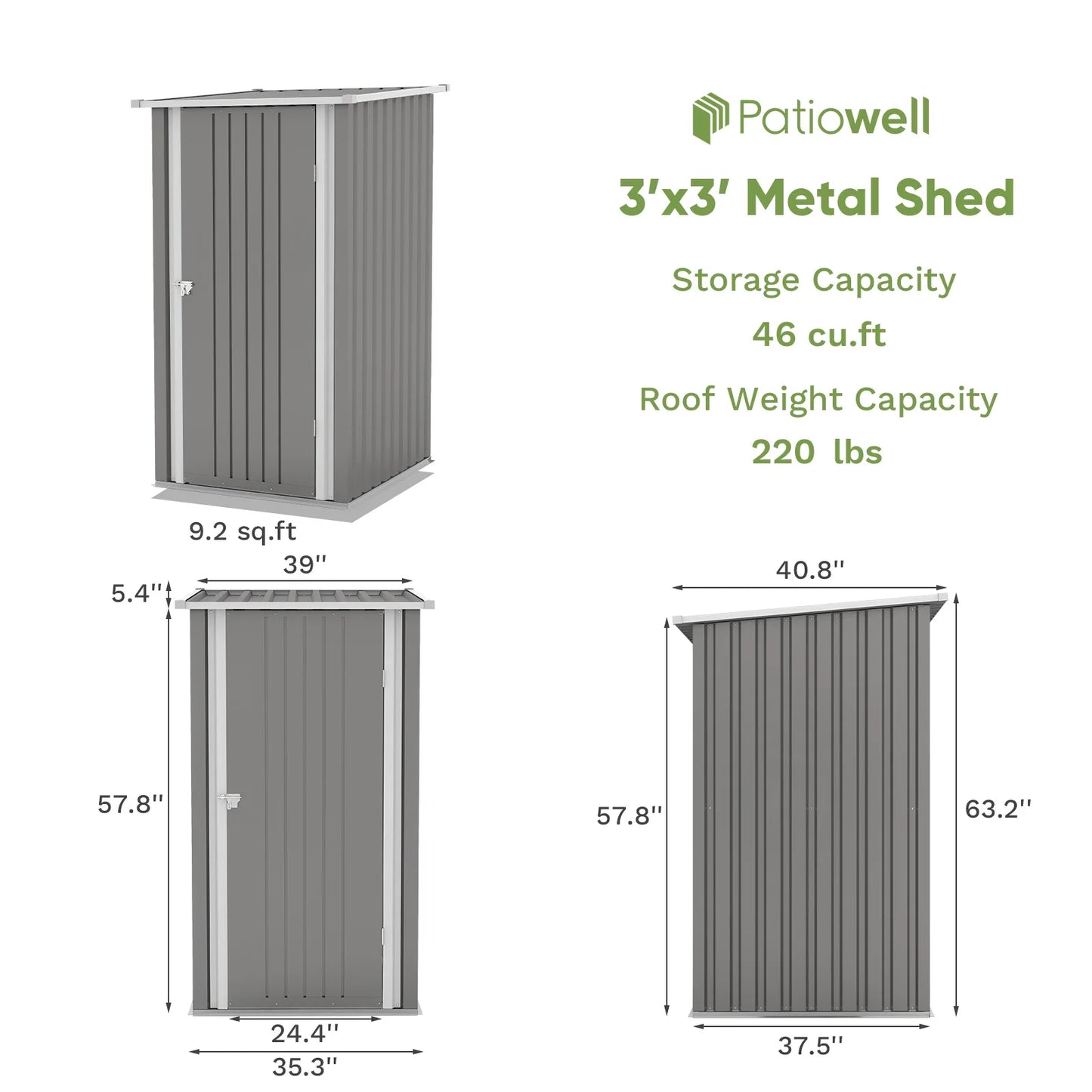 Patiowell 3?3FT Metal Outdoor Storage Shed with Sloping Roof and Single Lockable Door, Black