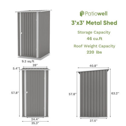Patiowell 3?3FT Metal Outdoor Storage Shed with Sloping Roof and Single Lockable Door, Black