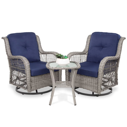 Best Choice Products 3-Piece Patio Wicker Bistro Furniture Set w/2 Cushioned Swivel Rocking Chairs, Side Table - Rust
