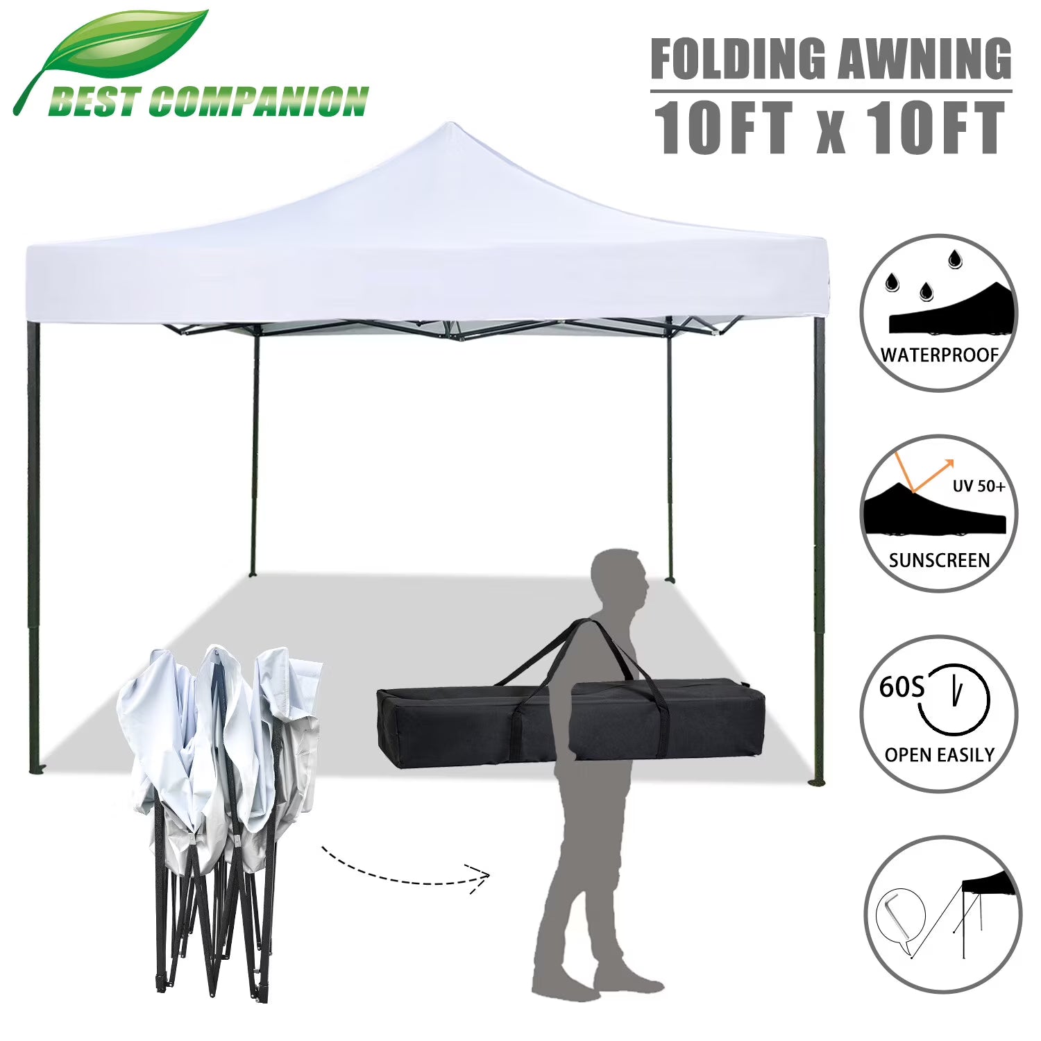 CL.HPAHKL 10' x 10' Outdoor Pop Up Canopy Tent with Wheeled Bag, Outdoor Shade Tent for Party One Push Patio Tent Canopy Instant Slant Leg Conopy for Backyard Outdoor Patio and Lawn