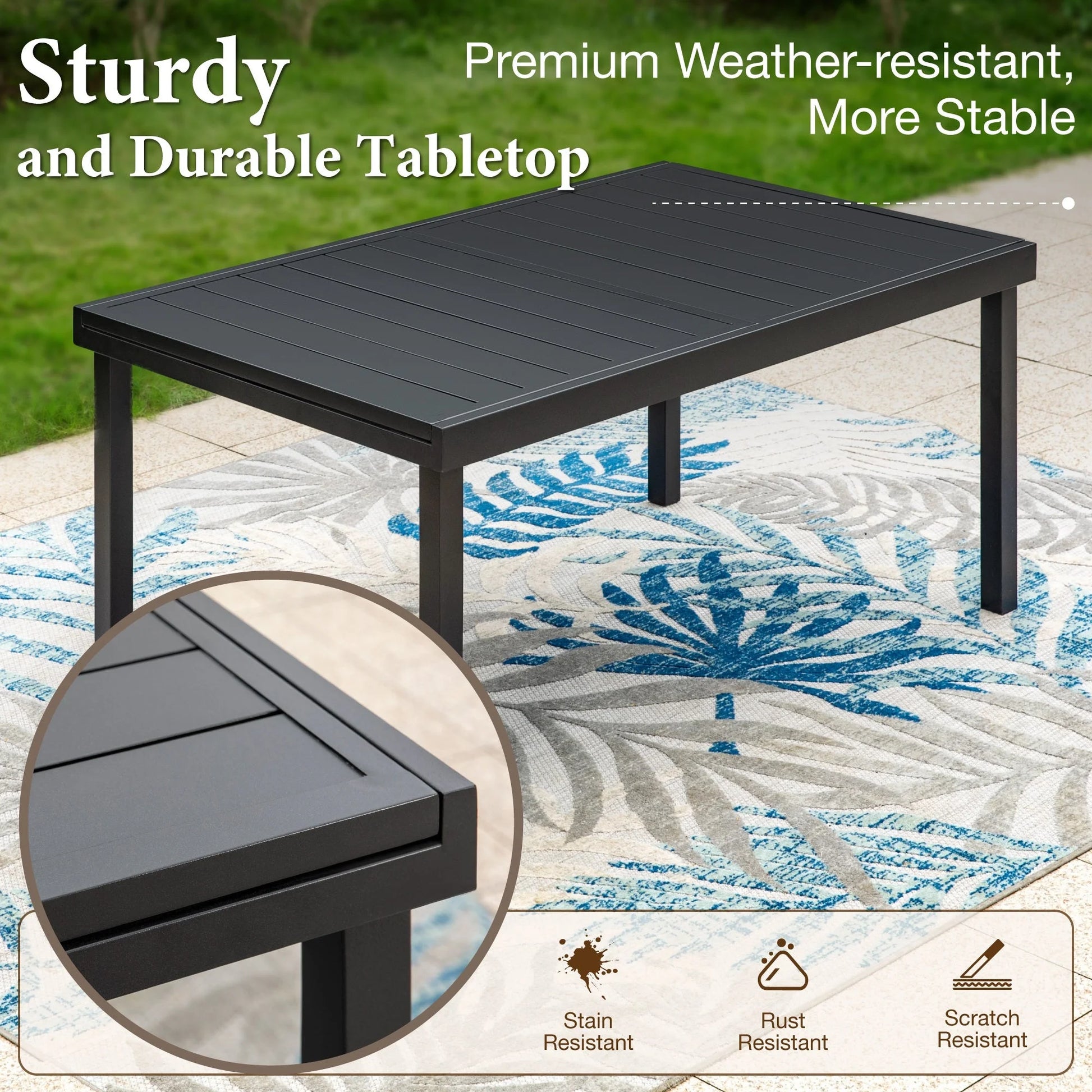 Summit Living 9-Piece Outdoor Dining Set with 8 Cushioned Patio Rattan Chairs and Large Extendable Table, Black and Beige