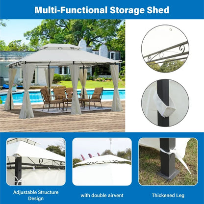 13x10 Outdoor Patio Gazebo Canopy Tent With Ventilated Double Roof And SideWall(Detachable Curtain Included On All Sides),Suitable for Lawn, Garden, Backyard and Deck,BEIGE