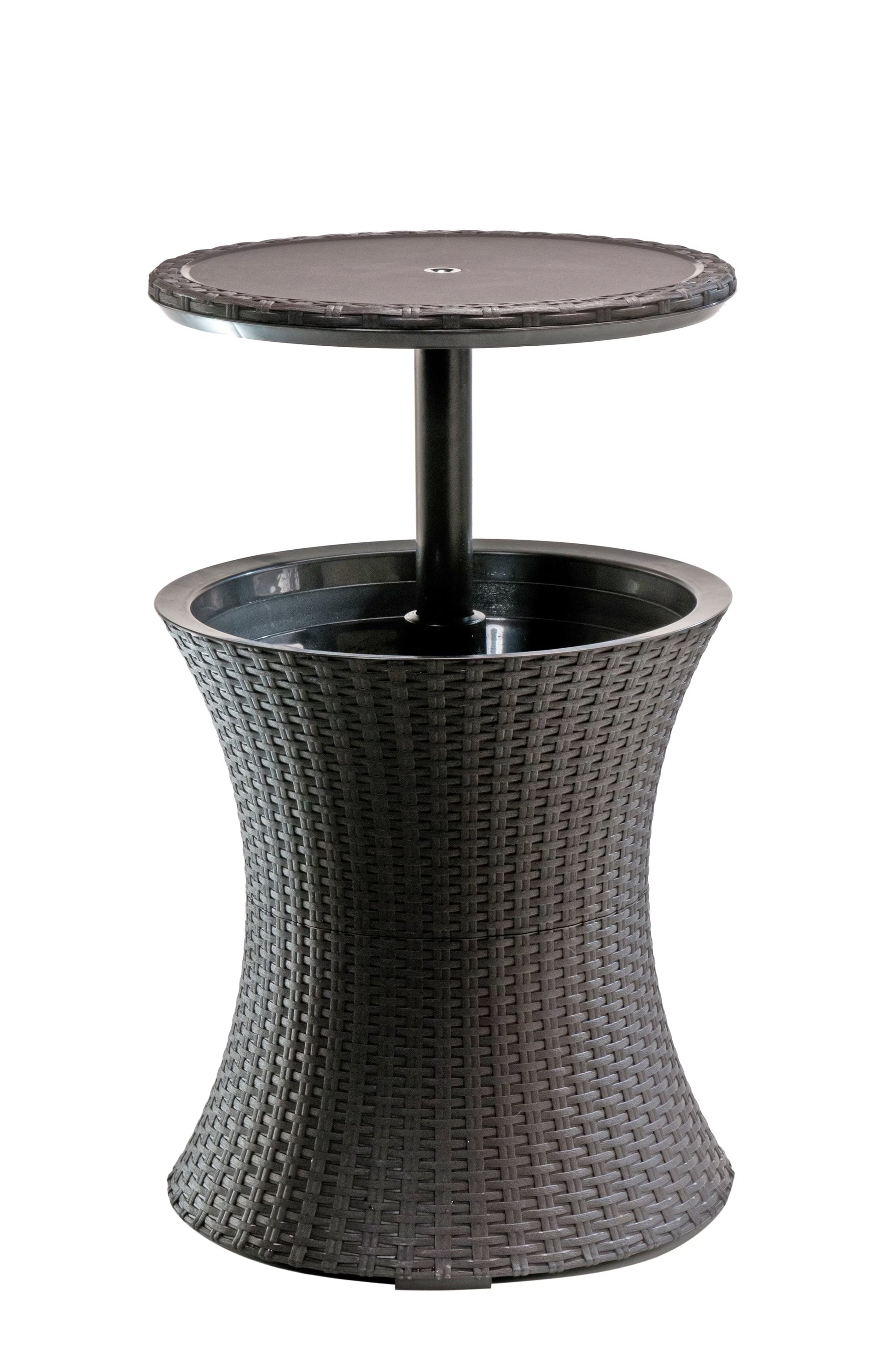 Keter Pacific 7.5 Gallon Cool Bar 2 in 1 Weather Resistant Side Table and Bar Durable Resin Outdoor Patio Beverage Cooler Table, Rattan Look Brown