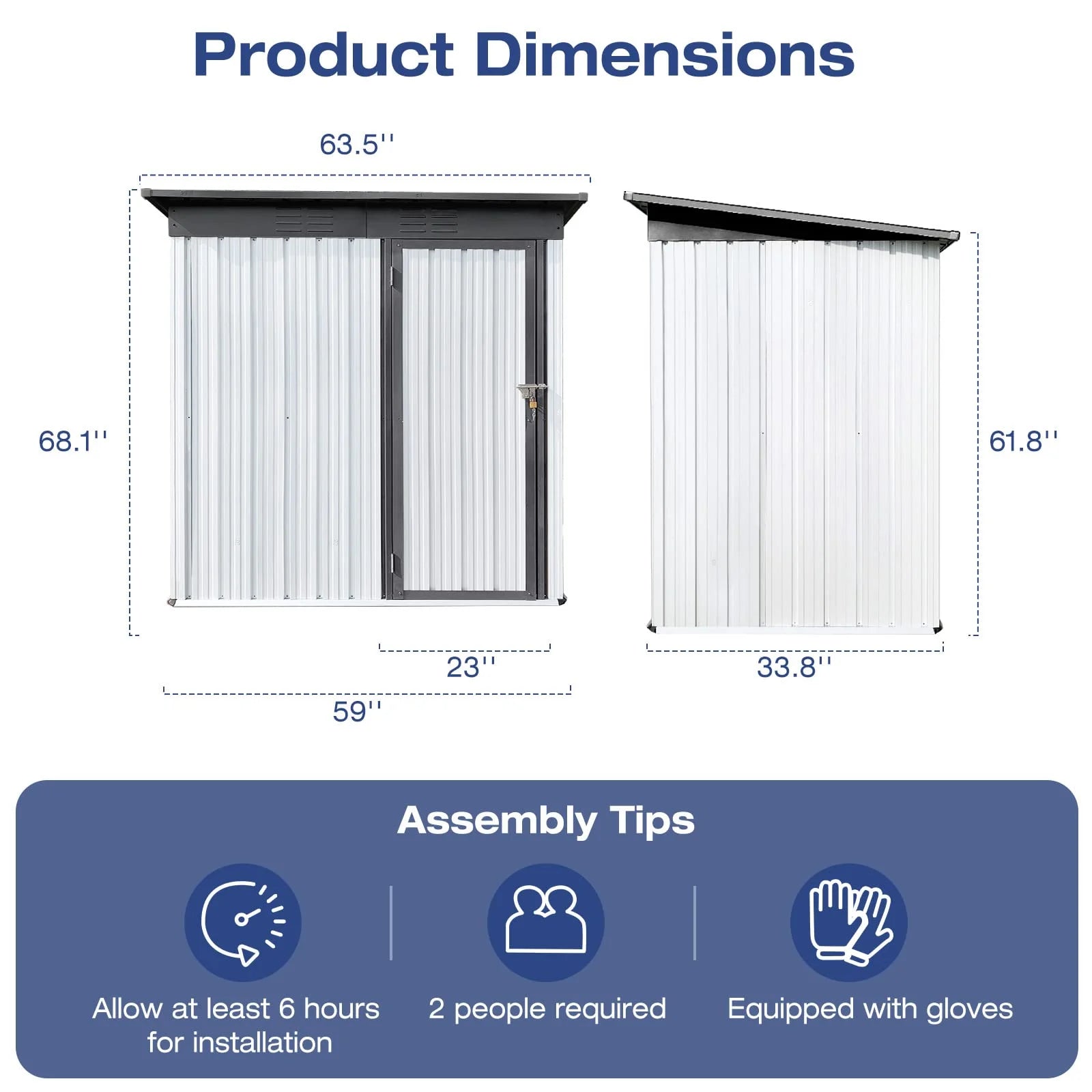 SYNGAR Storage Sheds 5 x 3 ft, Outdoor Storage Cabinet with Lockable Door Sloped Roof, Outdoor Storage Box Waterproof UV Proof for Patio Garden, Metal Tool Shed, White