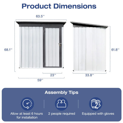 SYNGAR Storage Sheds 5 x 3 ft, Outdoor Storage Cabinet with Lockable Door Sloped Roof, Outdoor Storage Box Waterproof UV Proof for Patio Garden, Metal Tool Shed, White