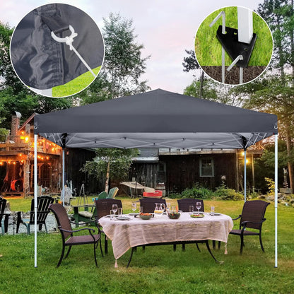 PRZL 10x10 Pop Up Canopy Tent Easy Set-up Outdoor Patio Canopy Adjustable Straight Leg Heights Instant Shelter with Wheeled Bag, Ropes (10x10ft-Grey)