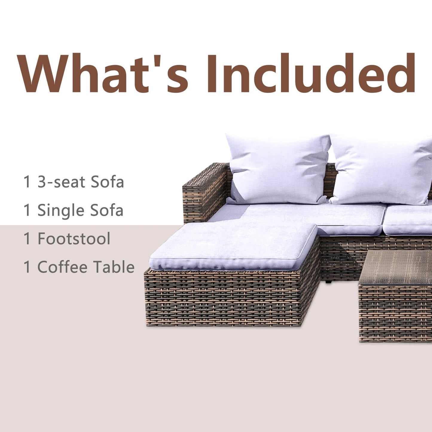 Rattan Patio Sofa Set, 4 Pieces Outdoor Sectional Furniture Set, All-Weather PE Rattan Wicker Patio Conversation Set, Cushioned Sofa Set with Glass Table for Patio Garden Poolside Deck