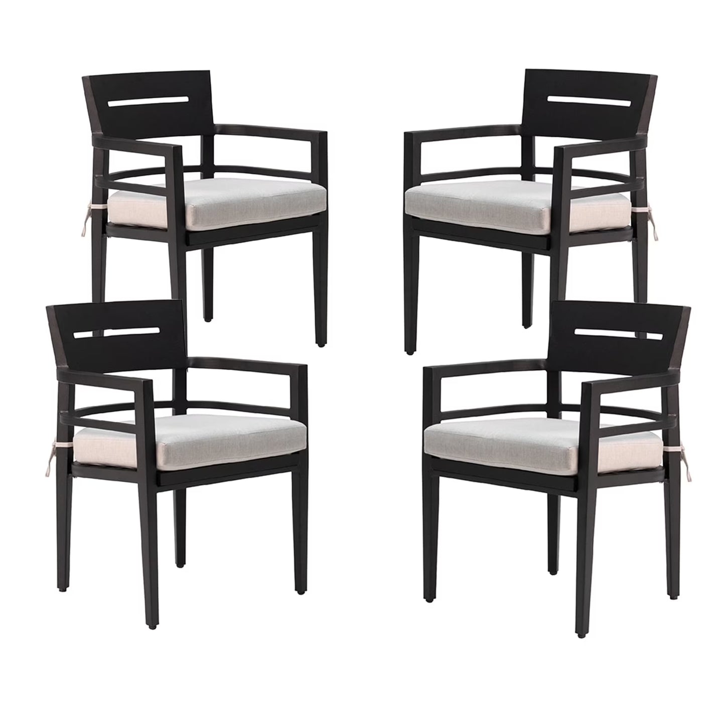 Outdoor Patio K/D Aluminum Stationary Dining Chairs 2PCS with Outdoor-grade Sunbrella Fabric Cushions, Branch-Like Backrest ,FSC-Certified Wood Armrests, Bourbon Brown