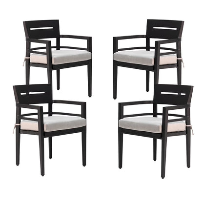 Outdoor Patio K/D Aluminum Stationary Dining Chairs 2PCS with Outdoor-grade Sunbrella Fabric Cushions, Branch-Like Backrest ,FSC-Certified Wood Armrests, Bourbon Brown