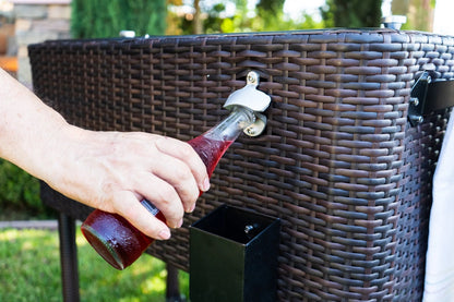 Permasteel 80-QT Wicker Outdoor Patio Cooler, Hand-Woven Wicker Cooler Cart, Rolling Cooler on Wheels with Handle, Brown