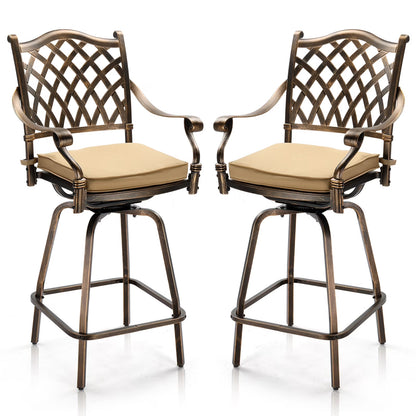Ktaxon 2Pcs Outdoor Swivel Bar Stools, Weather Resistant Patio Bar Height Chairs, Cast Aluminum Bar Dining Seatings for Pool Deck Balcony (Elizabethan Back)