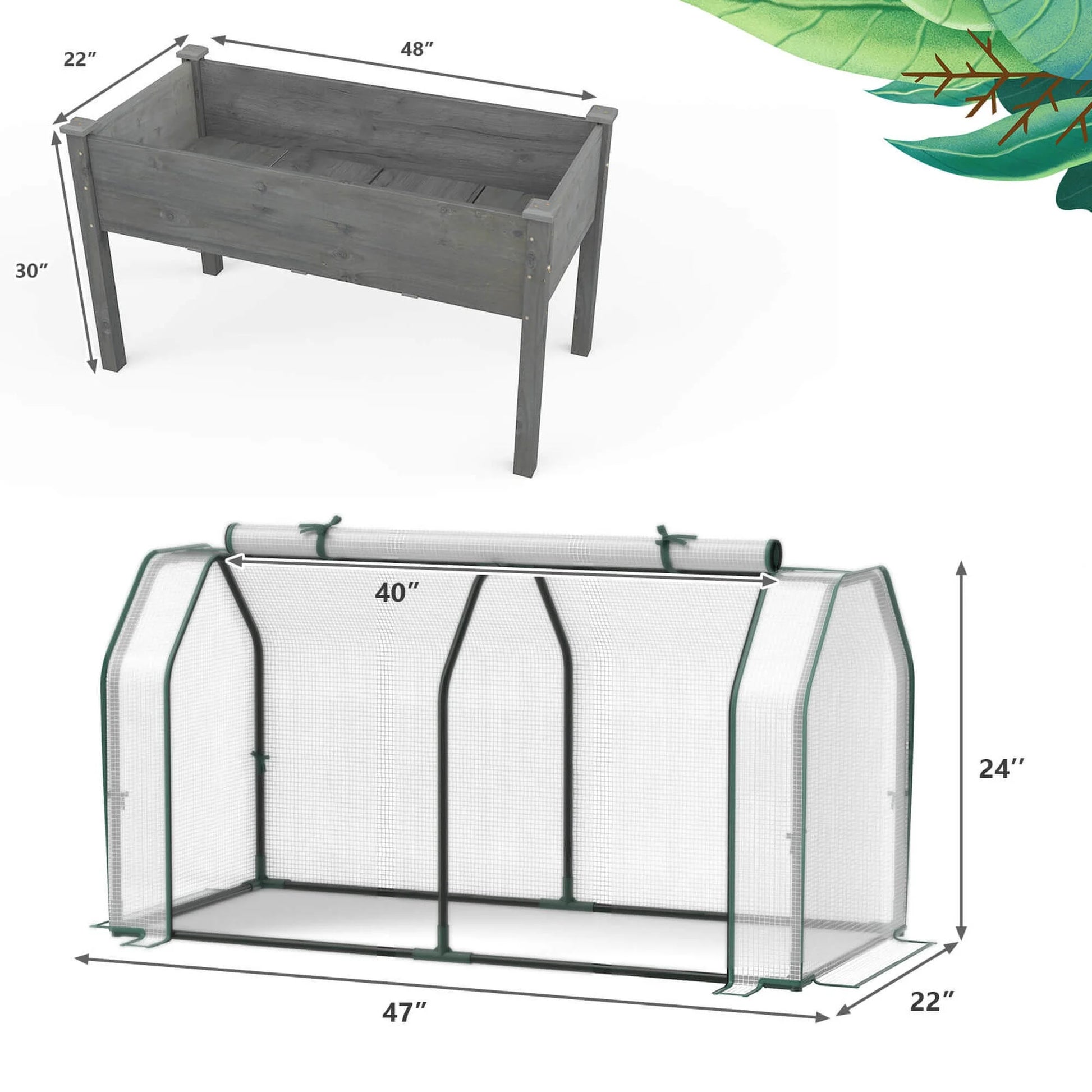 Costway Raised Garden Bed with Dual Zipper Door Greenhouse for Patios and Backyards Natural