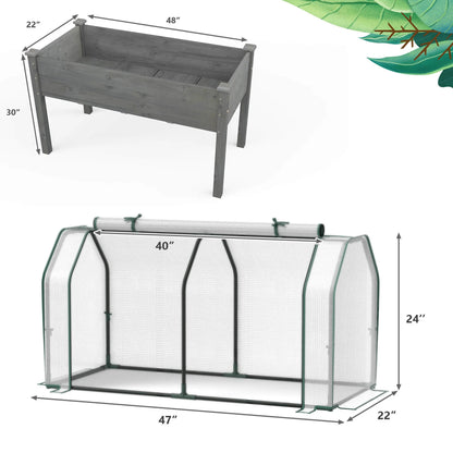 Costway Raised Garden Bed with Dual Zipper Door Greenhouse for Patios and Backyards Natural