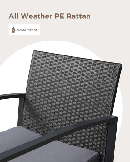 Lofka 3-Piece Patio Wicker Chairs Set with a Coffee Table, Balcony Furniture for Yard, Patio, Garden and Bistro, Gray Cushion