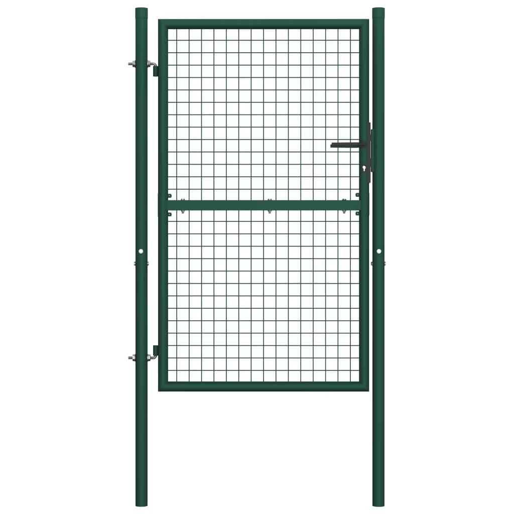 vidaXL Fence Gate Metal Fence Post Garden Gate for Outdoor Patio Steel Green