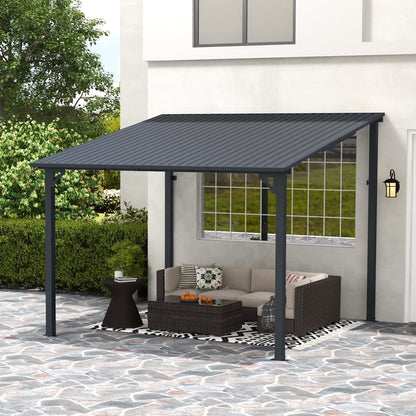 8' x 10' Outdoor Pergola Gazebo, Lean to Awnings Gazebos, Heavy Duty Hard Top Metal Pergola with Roof, for Patio, Backyard, Decks, Poolside