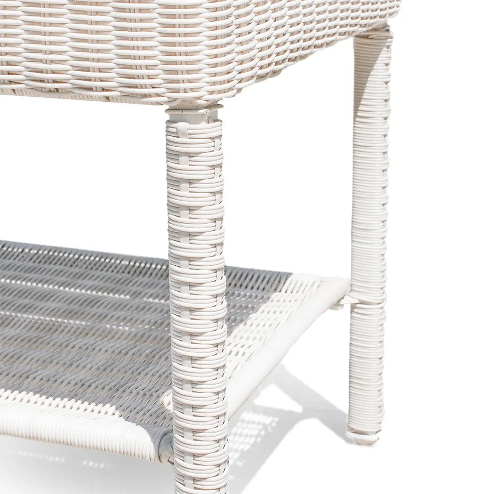 Krikacy Double Layer Wicker Coffee Table,All-Weather HDPE Hand-Woven Table,for Patio Lawn,Beige