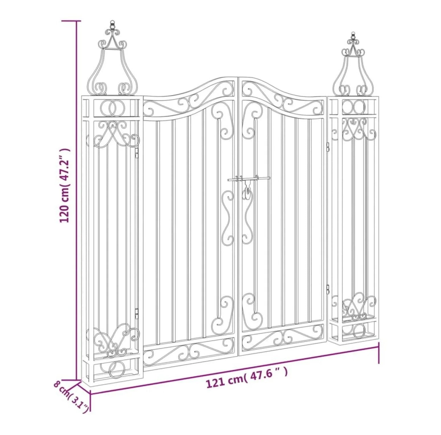 Wrought Iron Garden Gate - 47.6" Black Ornamental Fence Gate with Posts - Outdoor Entryway for Yard, Patio, and Garden - Lockable & Durable