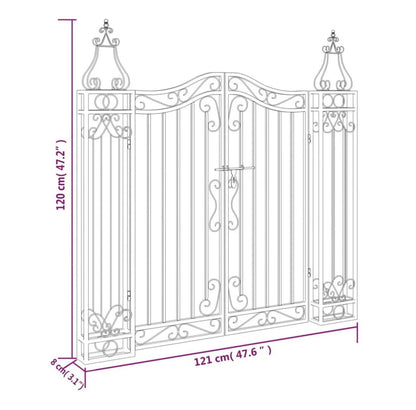 Wrought Iron Garden Gate - 47.6" Black Ornamental Fence Gate with Posts - Outdoor Entryway for Yard, Patio, and Garden - Lockable & Durable