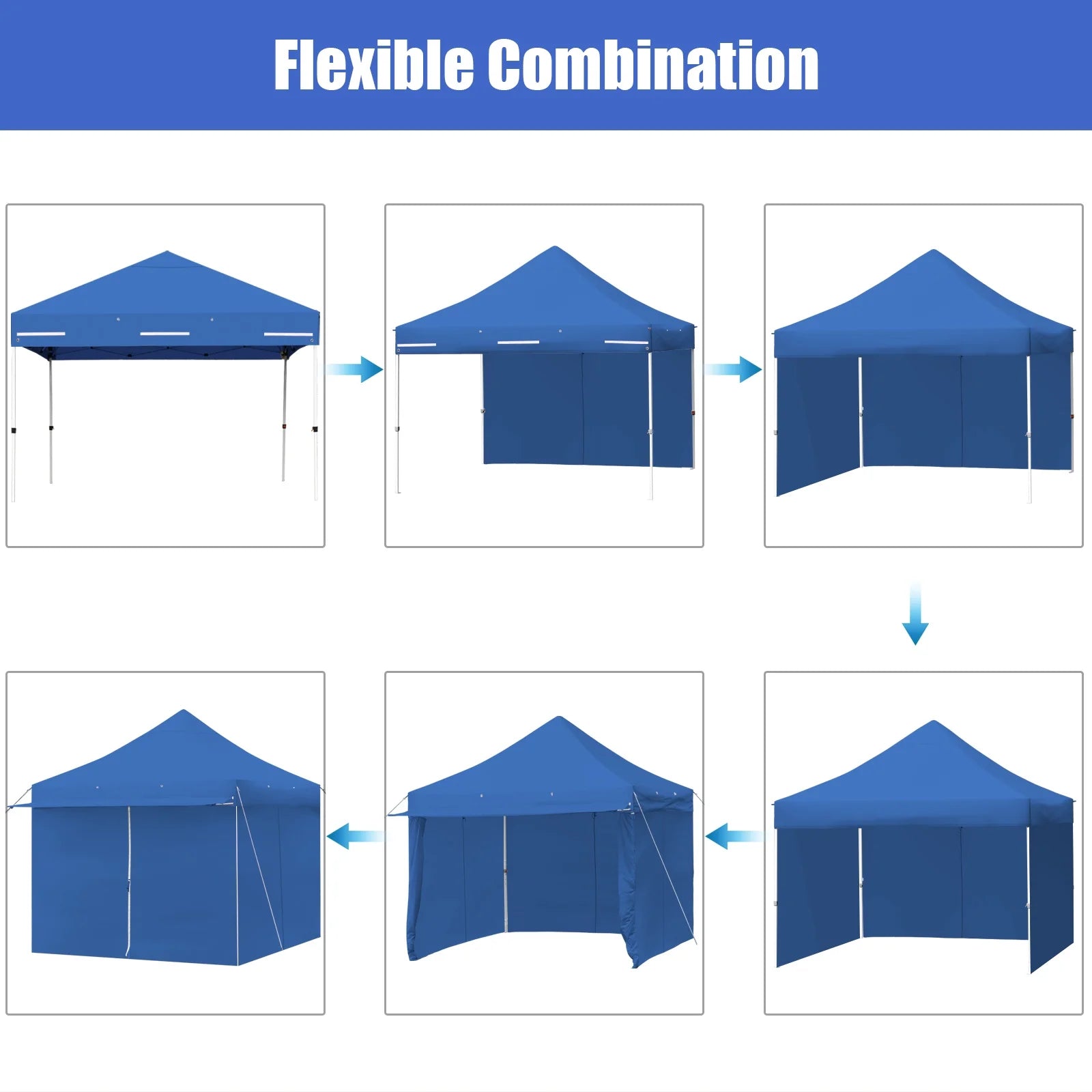 Patiojoy 10x10ft Pop up Tent, 4 Height Adjustment Folding Camping Tent with Awning Blue