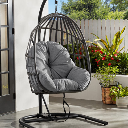 Mainstays Outdoor Wicker Patio Hanging Egg Chair, Gray