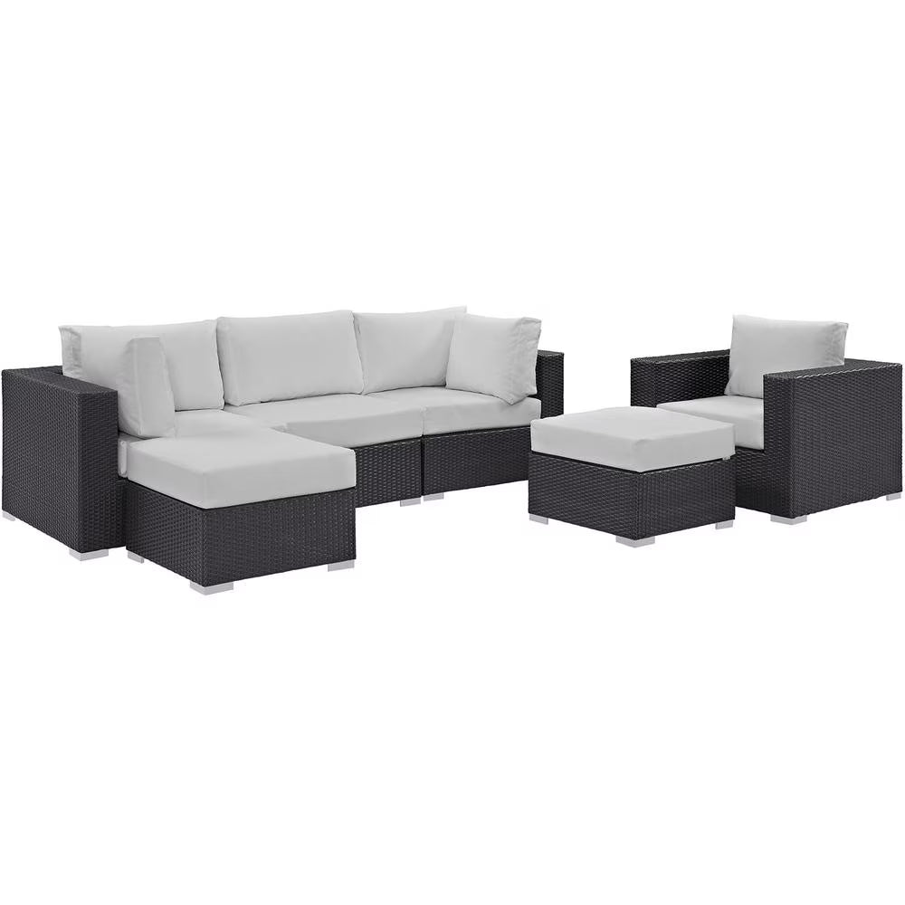 Modway Convene 6 Piece Outdoor Patio Sectional Set in Espresso Beige