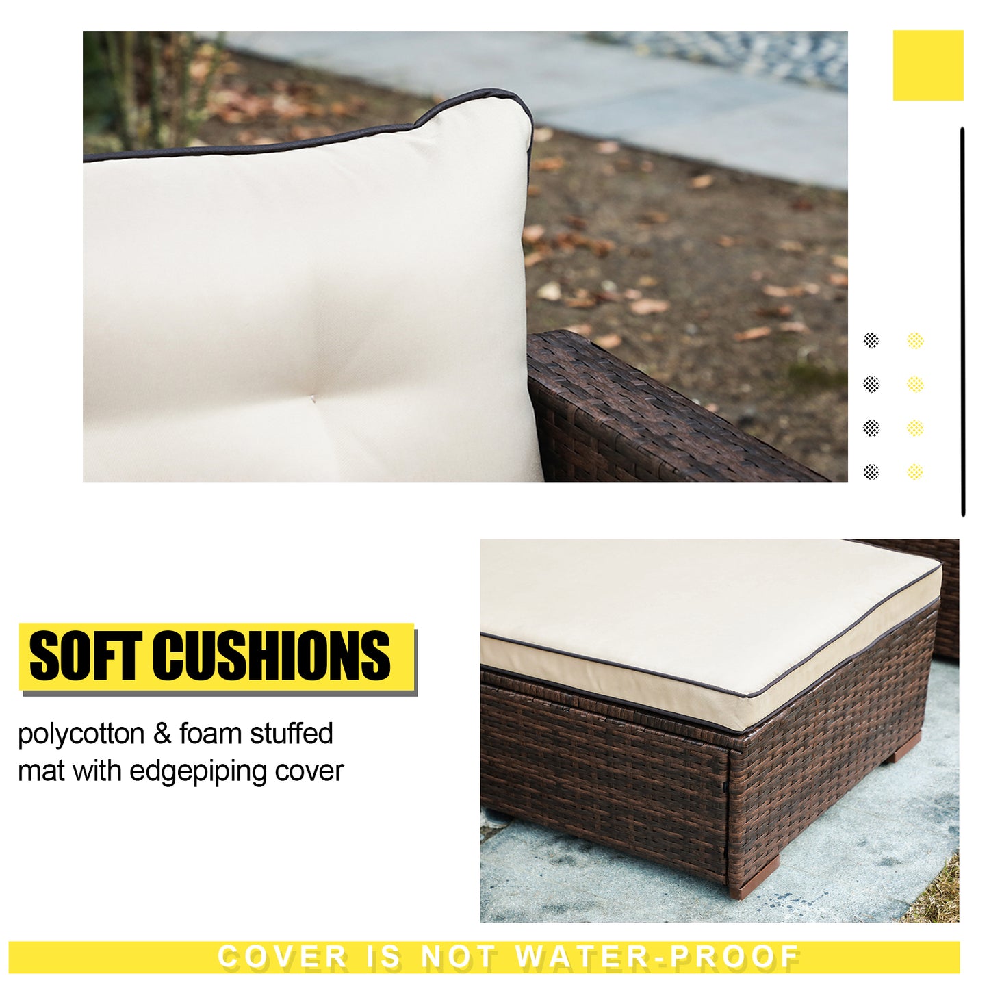 3 Piece Patio Furniture Sets, Outdoor All-Weather Wicker Sectional Sofa Set, Beige
