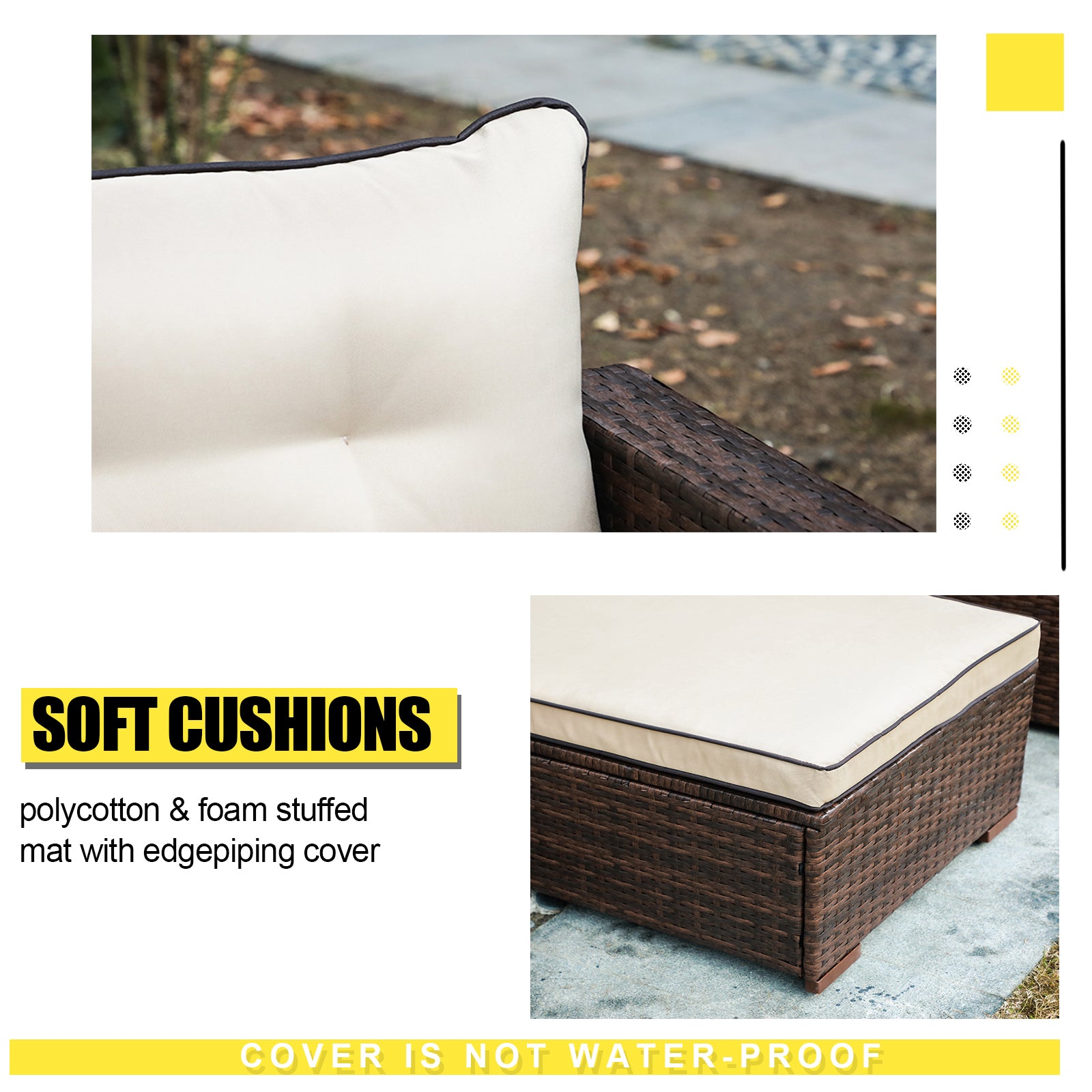 3 Piece Patio Furniture Sets, Outdoor All-Weather Wicker Sectional Sofa Set, Beige
