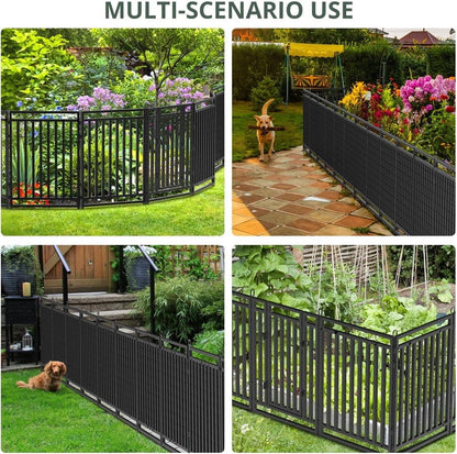 Petorldog Decorative Garden Fence Metal Dog Fence Outdoor for Yard, 36ft (L) x 40in (H), 14 Panels + 2 Gates, No Dig Fence for Patio | Black-Silver