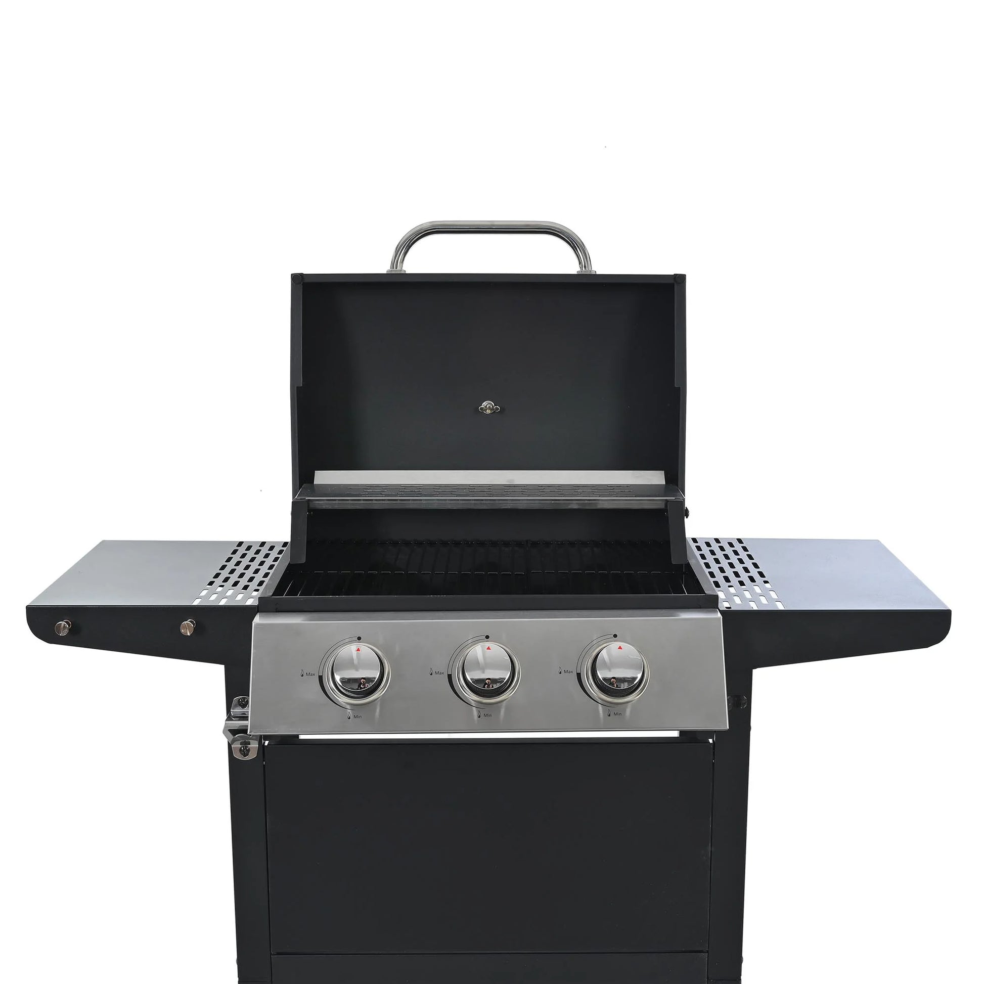 3 Burners BBQ Propane Gas Grill Side Burner & Thermometer, Stainless Steel 25,650 BTU Output Stainless Steel Grill for Patio Garden Barbecue Two Shelves (3-Burners Grill)