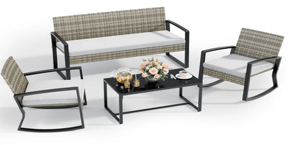 Lofka Patio Furniture Set, 4-Piece Outdoor Sectional Furniture Set with Coffee Table for Conversation & Dining, Gray Rattan