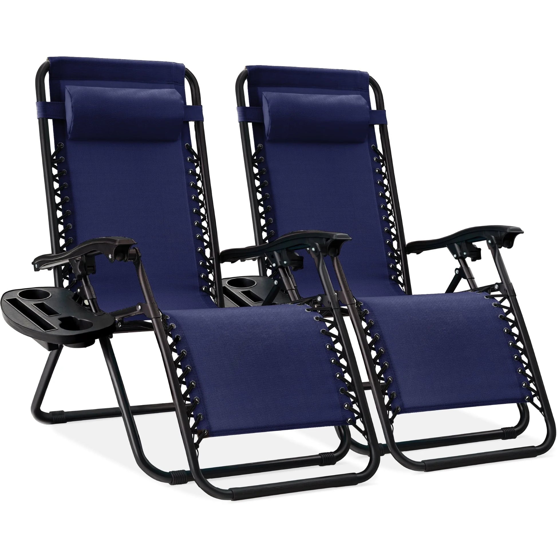 Best Choice Products Set of 2 Zero Gravity Lounge Chair Recliners for Patio, Pool w/Cup Holder Tray - Navy Blue